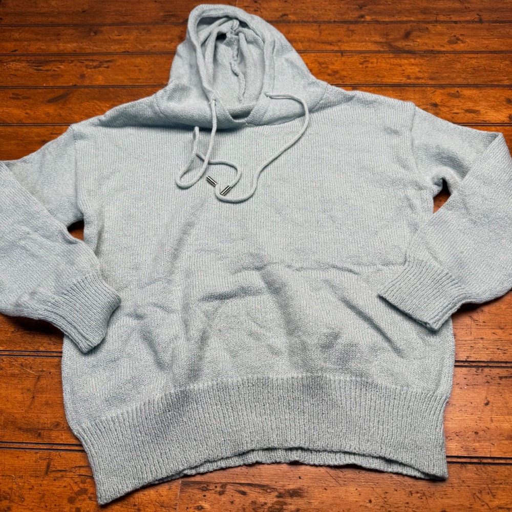 Womens Light Blue‎ Knit Hoodie Soft Long Sleeve Pullover Sweater Size M